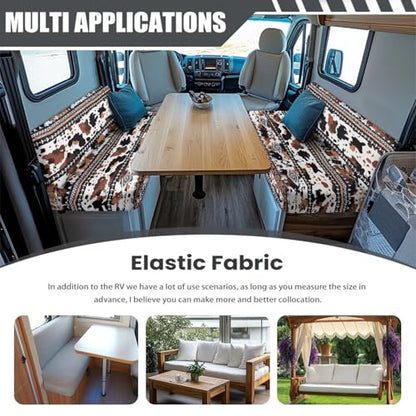 RV Dinette Cushion Covers Aztec Brown Cow Print Camper Cushion Slipcovers Stretch Washable Couch Covers for RV Camper Sofa Bed Easy to Install - color: Aztec Brown Cow Print