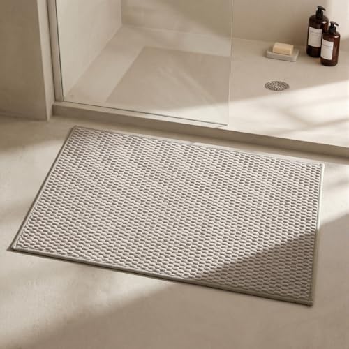 Triohero Bathroom Rugs Non Slip Washable, Super Absorbent Thin Bath Mat Quick Dry Low Pile Bathroom Rug, Beige 24"x36" - color: Beige, size: 24"x36"