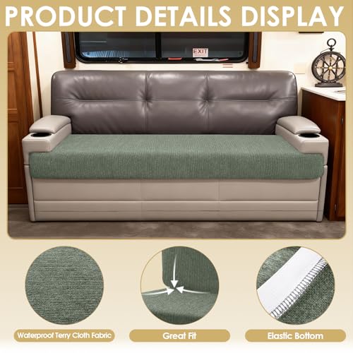 Waterproof RV Dinette Cushion Covers - Stretch Fabric Camper Seat Slipcover Replacement, Washable RV Couch Cover Designed for Camper Car Bench (Sofa 1 Bench Cover, Green) - color: Green, size: Sofa 1 Bench Cover