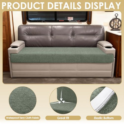 Waterproof RV Dinette Cushion Covers - Stretch Fabric Camper Seat Slipcover Replacement, Washable RV Couch Cover Designed for Camper Car Bench (Sofa 1 Bench Cover, Green) - color: Green, size: Sofa 1 Bench Cover