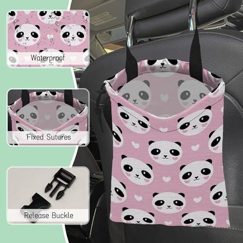 Lovely Panda Car Garbage Bag,Hearts Waterproof Small Car Trash Bag Hanging Back of Seat,Drawstring Hanging Car Trash Bag with Adjustable Buckle for Car Accessories - color: Lovely Panda