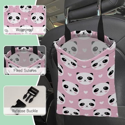 Lovely Panda Car Garbage Bag,Hearts Waterproof Small Car Trash Bag Hanging Back of Seat,Drawstring Hanging Car Trash Bag with Adjustable Buckle for Car Accessories - color: Lovely Panda