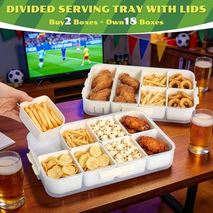 LUXEAR Divided Serving Tray with Lid and Handle Snack Box Charcuterie Container Dishwasher Safe 8 Compartment Snack Platters Portable Clear Organizer for Fruits, Candy, Snacks, Picnic, Travel - size: 1pack white