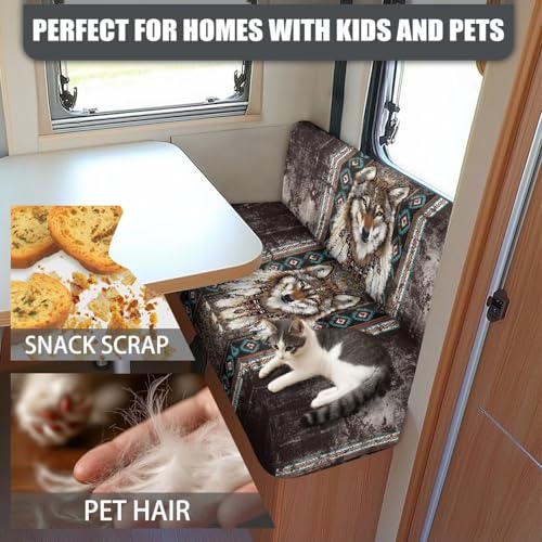 Aztec RV Dinette Cushion Covers Dreamcatcher Wolf Print RV Seat Covers Camper Cushion Covers Dinette Booth Set Washable RV Couch Cover 2 Cushion Sofa RV Beach Seat Covers for Dinette - color: Aztec Dreamcatcher Wolf