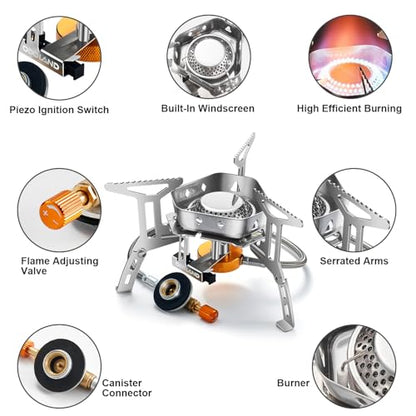 Odoland 3500W/6800W Windproof Camp Stove Camping Gas Stove with Fuel Canister Adapter, Piezo Ignition, Carry Case, Portable Collapsible Stove Burner for Outdoor Backpacking Hiking and Picnic - style: 3500W