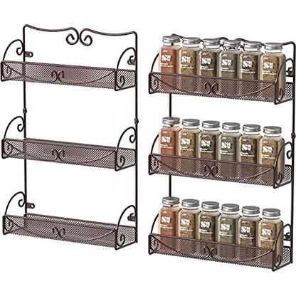 Deco Brothers 3 Tier Wall Mounted Hanging Spice Rack, Bronze, 2 Pack - size: 2-Pack