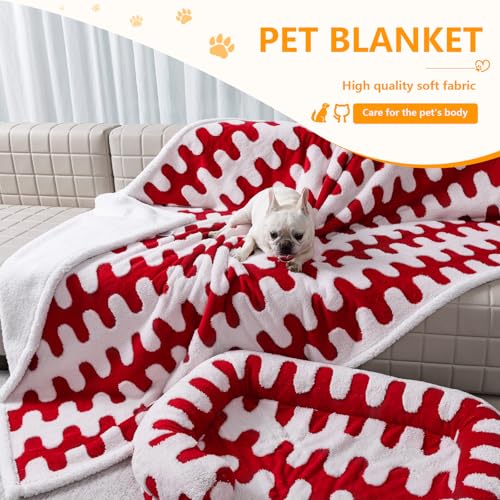 Waterproof 85x85in Pet Blanket Red Stylish Jacquard Sharpa Fleece Dog Blankets for King Size Bed Couch Sofa Covers Furniture Protection Washable Reversible Covers (Red Wave,XXL) - color: Red Wave, size: XXL-216*216cm(85*85in)
