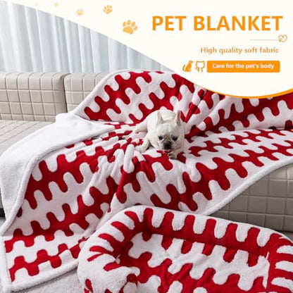 Waterproof 85x85in Pet Blanket Red Stylish Jacquard Sharpa Fleece Dog Blankets for King Size Bed Couch Sofa Covers Furniture Protection Washable Reversible Covers (Red Wave,XXL) - color: Red Wave, size: XXL-216*216cm(85*85in)