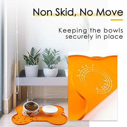 Super Design Dog Food Mat Dog Bowl Mat for Food and Water Silicone Non Spill Cat Feeding Mat Puppy Placemat Waterproof - 20.5" x 14.5", Orange - color: Orange-2