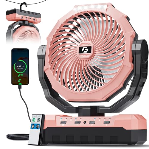 FRIZCOL 3-in-1 Camping Fan - Portable Fans Rechargeable - 24000mAh Battery Powered Fan with Light for Indoor, Outdoor, Tent, Travel, Fishing, Jobsite, Gifts for Men Dad Him - Pink - color: Pink, style: 24000mAh Internal