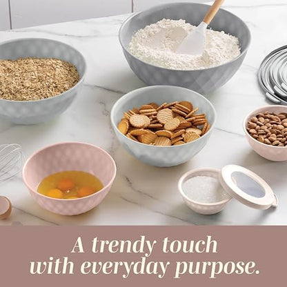 COOK WITH COLOR Mixing Bowls with Lids - 12 Piece Plastic Nesting Bowls Set includes 6 Prep Bowls and 6 Lids, Microwave Safe Mixing Bowl Set, Grey/Pink Diamond - color: Grey/Pink Diamond