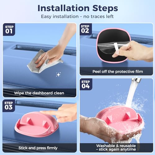 Loncaster Car Phone Holder, Car Phone Mount Silicone Car Pad Mat for Various Dashboards, Slip Free Phone Stand Compatible with iPhone, Samsung, Pink - color: Pink