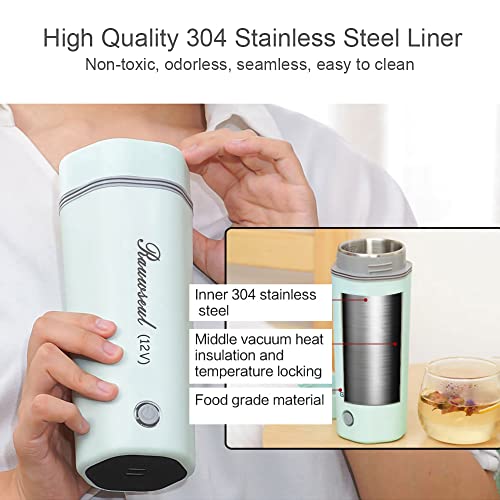 Portable Electric Travel Kettle, 350ml, BPA-Free & Food-Grade 304 Stainless Steel, Heats to 98°C, One-Button Operation & Auto Shut-Off, 12V/7A 80W Car Kettle for Car, Truck, RV - color: Green 12V/350ml