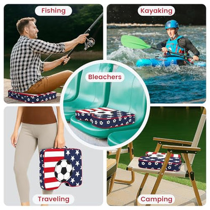 Stadium Seat Cushions 2 Pack - Portable Bleacher Cushions with 2.5-Inch Extra Thick High-Density Foam and Soccer Pattern - color: 2pack Soccer