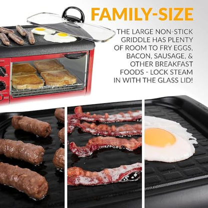 Nostalgia 3-in-1 Breakfast Station - Includes Coffee Maker, Non-Stick Griddle, and 4-Slice Toaster Oven - Versatile Breakfast Maker with Timer - Red - color: Red, style: Classic Retro