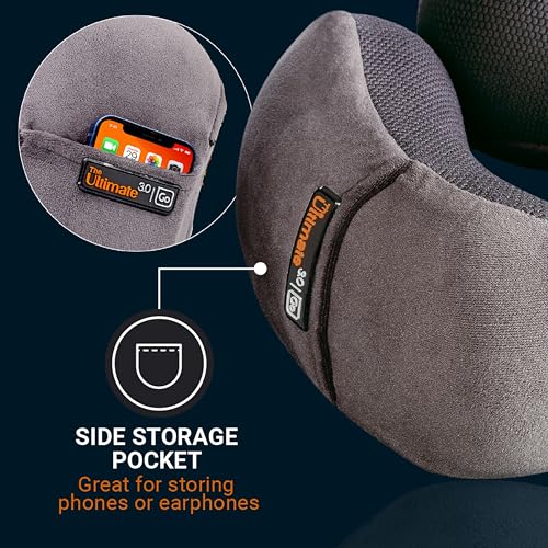 Go Travel Ultimate 3.0 Travel Pillow, Deluxe Memory Foam Neck Pillow with Magnetic Closure and Side Pocket, Ideal for Commute, Airplane, Car & Bus, Travel Essentials, Made in USA, Dark Gray