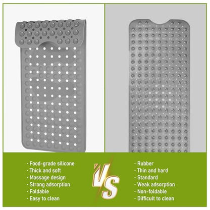 Silicone Bath Tub Mat Non Slip, 36"x16" Shower Foot Scrubber Mat with Drain Holes and Suction Cups, Upgraded Bathtub and Shower Mats, Machine Washable Bathtub Floor Liner Mats for Bathroom (Gray) - color: Gray