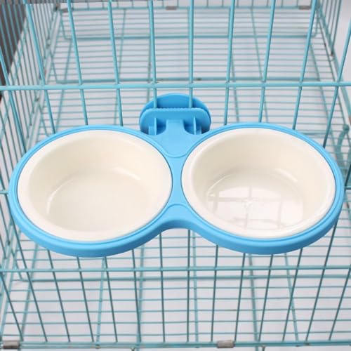 Pet Durable Bowl Cage Bowl, Pet Food Water Removable Bowls with Bolt Holder Hanging Cage Coop Cup Non-Skid Feeder Set Double Diners Portable for Feeding Dogs Cats Birds (Blue) - color: Blue