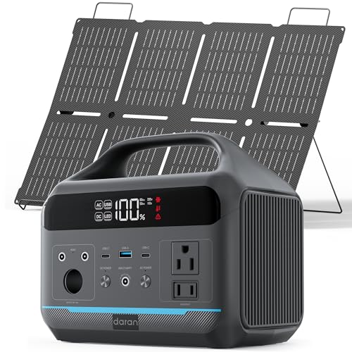 DARAN Portable Power Station 600W with 80W Solar Panel, 288Wh LiFePO4 Solar Generator, Dual AC Outlets, 100W USB-C PD, Fast Recharge for Camping, RV, Power Outage, Emergency Backup - color: Deep Black