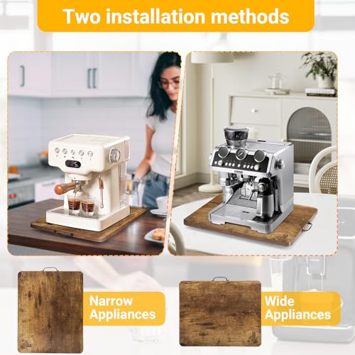 Sliding Tray for Coffee Maker, 360° Rotating Appliance Slider for Kitchen Appliances, Wooden Sliding Tray Suitable for Kitchen Countertops and Kitchen Appliances.(Brown, Large) - color: Brown