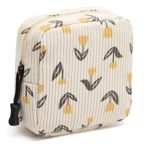 Small Makeup Bag for Purse,Mini Cosmetics Bag cute Zipper corduroy Cosmetic Pouch Storage Pouch Travel Toiletry Organizer for Women Girls(Tulip Yellow) - color: B-Tulip Yellow