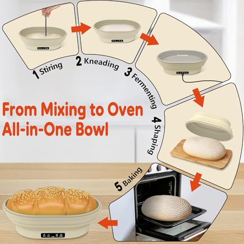 Upgraded Electric Heated Silicone Dough Proofing Box with Reliable Timer & Precise Temp Control - Fast Fermentation Collapsible Proofer Bowl(2L,Oval) - color: elliptical-1, size: 9in