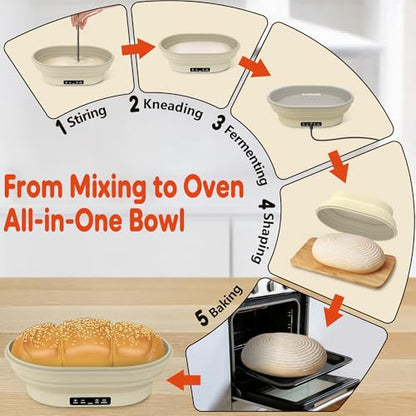 Upgraded Electric Heated Silicone Dough Proofing Box with Reliable Timer & Precise Temp Control - Fast Fermentation Collapsible Proofer Bowl(2L,Oval) - color: elliptical-1, size: 9in