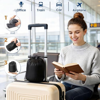 ExploreBliss Travel Pillow, 2 Pack Travel Pillows for Sleeping Airplane, Removable Cover Neck Pillow with Adjustable Clasp, Memory Foam Neck Pillow Set (Dark Grey & Black) - color: Dark Grey & Black