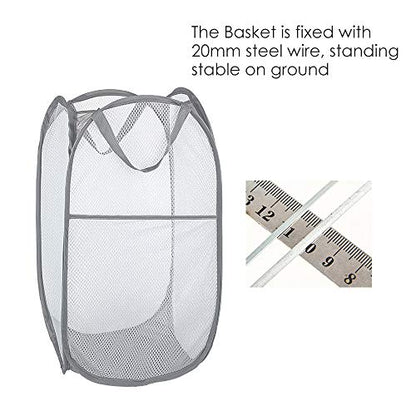 WD&CD 2PCS Laundry Baskets Foldable Pop Up Mesh Washing Laundry Basket Bag Bin Hamper Toy Tidy Storage Organiser Organizer(Gray)