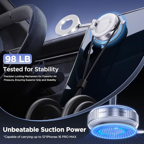 MSXTTLY Vacuum Magnetic Phone Holder for Car Suction Cup Phone Mount Adjustable Suction Phone Mount 2026 Upgraded Vacuum Magnetic Phone Stand for All Smartphones White - color: White