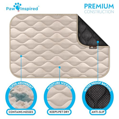 Paw Inspired Washable Padded Crate Mats for Dogs | 35” x 22” Pad, Fits 36-inch Kennels | Leakproof, Waterproof Bottom, Plush Pet Beds (Tan) - color: Tan, size: 36 Inch