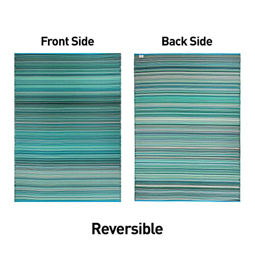 Rugshop Contemporary Stripe Reversible Crease-Free Waterproof Premium Recycled Plastic Outdoor Rugs for Patio,Backyard,RV,Deck,Picnic,Trailer,Beach,Camping Blue 3' x 5' - size: 3'4" x 5' (Rectangular)