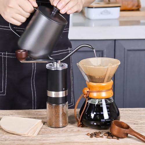 SOTECH Pour Over Coffee Maker Set Portable Pour Over Set-Manual Coffee Grinder Heatproof Glass Coffee Dripper for Traveling Camping - color: dark