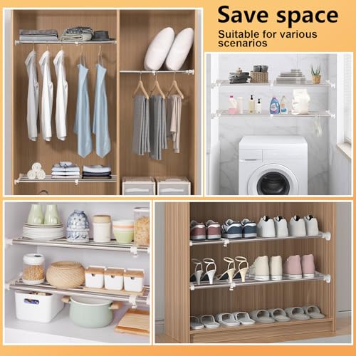 BAOYOUNI Adjustable Closet Tension Shelf Rod Expandable Clothes Hanging Rail Pole Dividers Wardrobe Space Saving Storage Organizer Ivory, 46.85-75 Inches - size: (46.85-75) IN