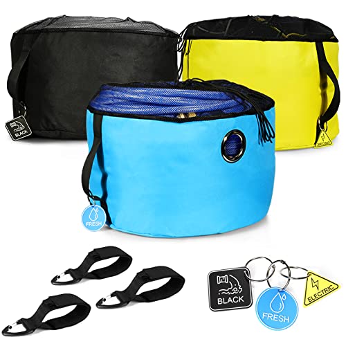 3 Pack RV Hose Storage Bags, RV Accessories for Outside, 3 Colors Organization Identification Tags, with 3 Storage Straps, Conveniently Stores Fresh/Black Water Sewer Hoses Electrical Cords - color: All Bags Set- 3