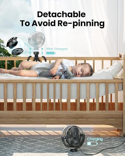 Gaiatop Mini Portable Stroller Fan, Battery Operated Small Clip on, Detachable 3 Speed Rechargeable, 360° Rotate Flexible Tripod Better Cooling for Car Seat Crib Treadmill Travel Black - color: black