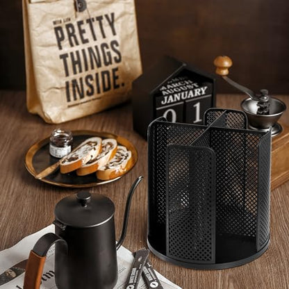 Rotating Paper Cup Dispenser, Cup Holder with 4 Compartments, Disposable Coffee Cup Dispenser Removable, Plastic Cup Storage & Lid Holder for Countertops, Kitchen, Coffee Stations (Black) - color: Black