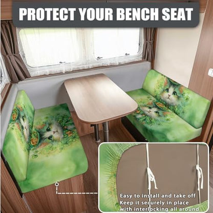 Cat Hat Shamrock RV Dinette Cushion Covers Washable Sofa Furniture Protector Stretch RV Couch Covers St. Patrick's Day Accessories Backrest Cover and Pillowcase - color: Cat Hat Shamrock
