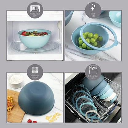 COOK WITH COLOR Mixing Bowls with Lids - 12 Piece Plastic Nesting Bowls Set includes 6 Prep Bowls and 6 Lids, Microwave Safe Mixing Bowl Set, Blue Tritan Lid - color: Blue Tritan Lid
