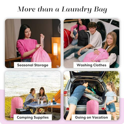 Nylon XL Laundry Bag - Locking Drawstring Closure and Machine Washable. These Large Bags will Fit a Laundry Basket or Hamper and Strong Enough to Carry up to Three Loads of Clothes (Pink 22" x 32") - color: Pink, size: 22" x 32"