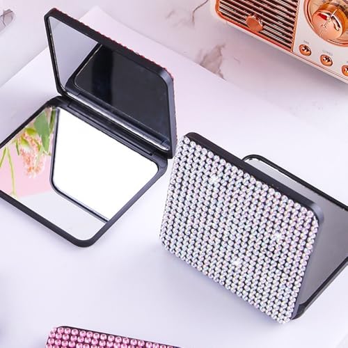 Portable Foldable Mirror with Sparkling Surface – Elegant Square Dual-Sided Mirror for Women