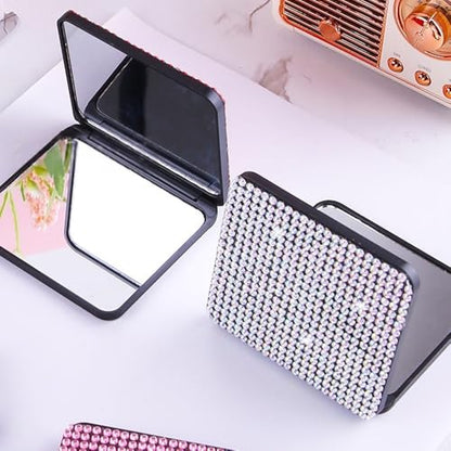Portable Foldable Mirror with Sparkling Surface – Elegant Square Dual-Sided Mirror for Women