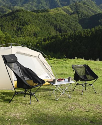 iClimb Ultralight Compact Camping Folding Beach Chair with Anti-Sinking Large Feet and Back Support Webbing (Black - Square Frame) - color: Black (Square Frame)