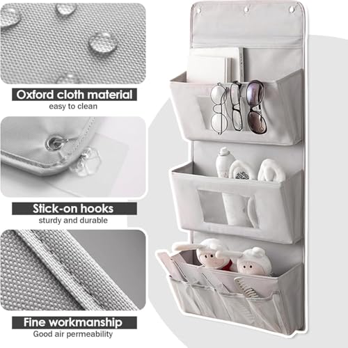 Wall Hanging Storage Caddy Bag, Wall Hanging Basket with Pockets, Oxford cloth Wall Organizer, Waterproof Hanging Storage Bag for Kitchen, Bedroom, Bathroom, Door, Office, Grey, MEI001