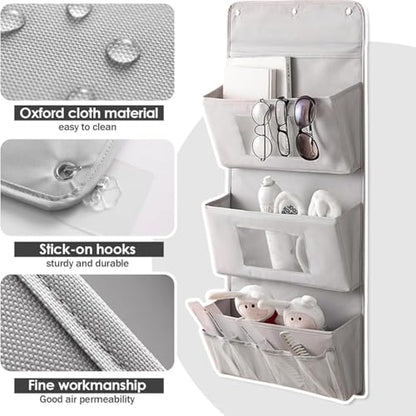 Wall Hanging Storage Caddy Bag, Wall Hanging Basket with Pockets, Oxford cloth Wall Organizer, Waterproof Hanging Storage Bag for Kitchen, Bedroom, Bathroom, Door, Office, Grey, MEI001