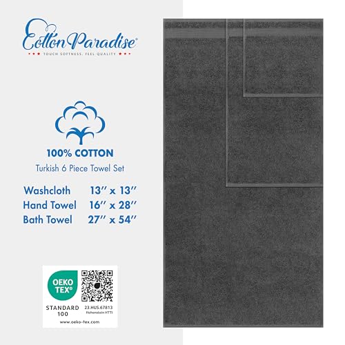 Cotton Paradise Towel Set of 6, 2 Bath Towels, 2 Hand Towels and 2 Washcloths Towels for Bathroom Sets, Smoke Gray - color: Dark Gray