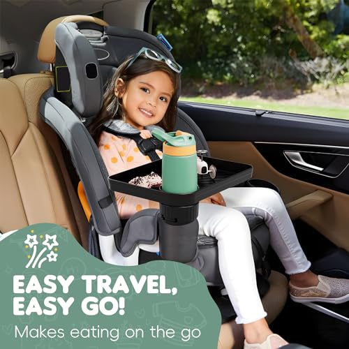 Upgraded Car Seat Tray for Kids Car Seat Tray with Expandable Base for Snacks, Toys, Books, Entertainment Kids Travel Essentials Fits 2.8''-3.2'' Cup Holders (1, Standard Base) - size: Standard Base