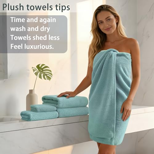 VOOVA & MOVAS Bathroom Towels Set, 100% Cotton | Quick Dry | Soft | Thick, 3 Piece Towel Set, 1 Large Bath 30" x 56", 1 Hand 18" x 28", 1 Wash Cloth 13" x 13", Bathroom Essentials, Aqua Teal - color: Jack Frost- Aqua Teal, size: 3 PC Bathroom Towel Set
