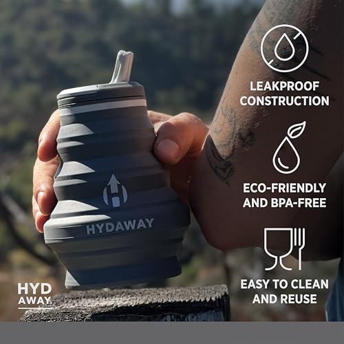 HYDAWAY 17oz Collapsible Water Bottle - BPA-Free, Leakproof, Lightweight, and Space-Saving - Perfect for Travel, Hiking, and Everyday Hydration - color: Basalt