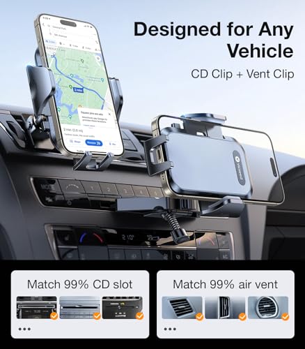 VICSEED Military-Grade Sturdy Car Phone Holder Mount, Upgraded Anti Shake Metal CD Slot & Air Vent Thick Case Friendly Phone Mount for Car Fit for iPhone 17 16 15 Samsung All Phones - color: Black